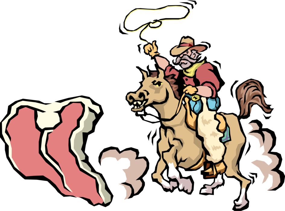 Vector Illustration Of Western Cowboy Rides Horse To - Cowboy (945x700), Png Download