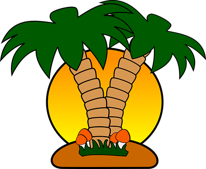Island Mushroom Palm Palm Tree Summer Sun - Isla Con Palmeras Png (415x340), Png Download