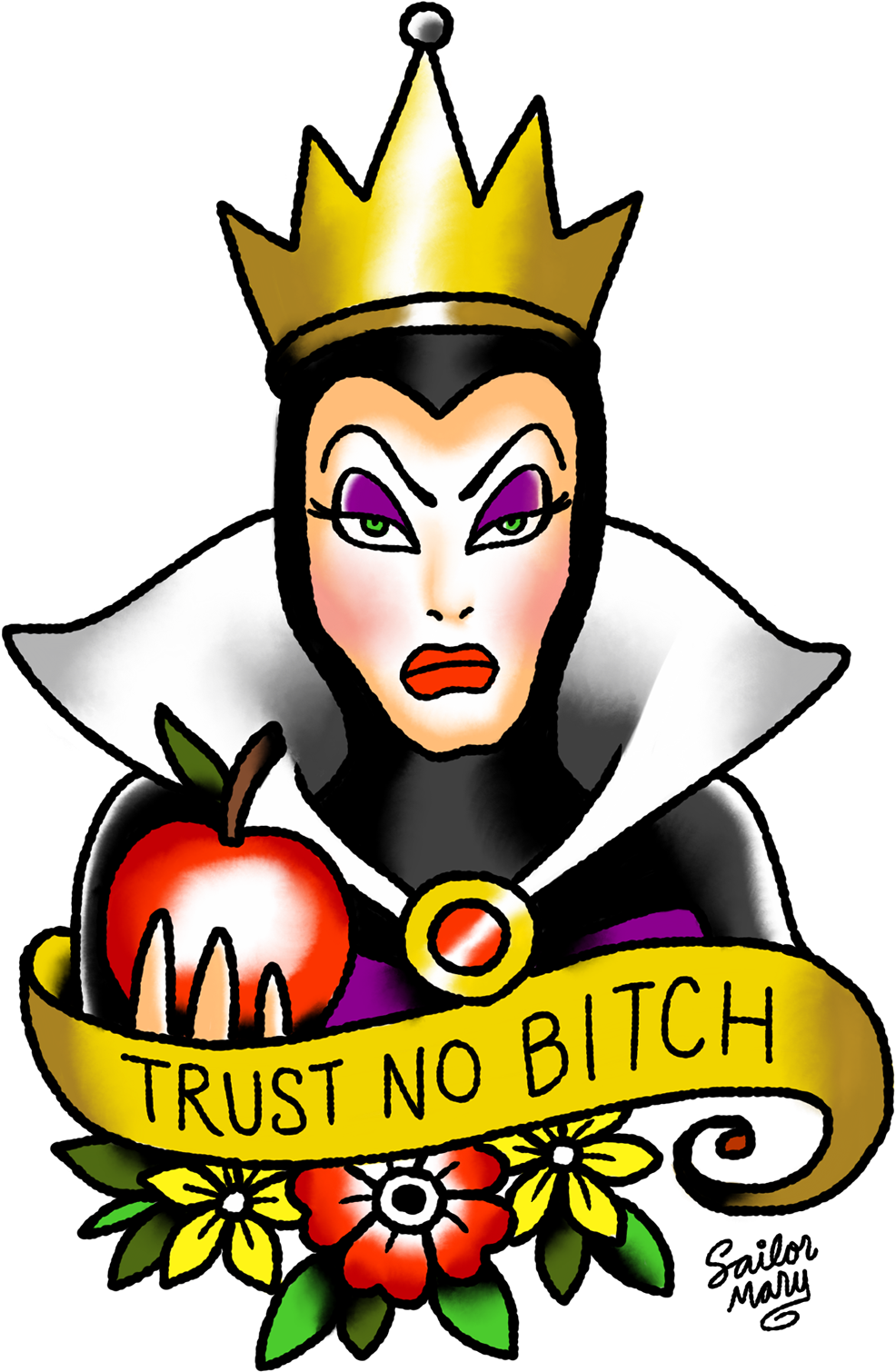 Disney Villain Tattoo Flash On Behance - Old School Disney Tattoo Design (1200x1600), Png Download