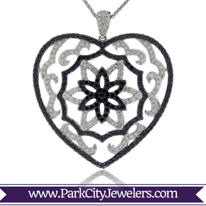 White And Black Diamond Heart Pendant - Mountain Earrings With Diamonds (800x800), Png Download