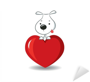 A Funny Dog Sitting On The Red Heart -vector Illustration - Dog Love 04 Tile Coaster (400x400), Png Download