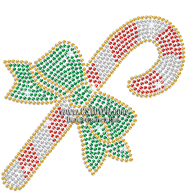 Quality Iron-on Christmas Candy Cane Rhinestone Transfer (450x450), Png Download