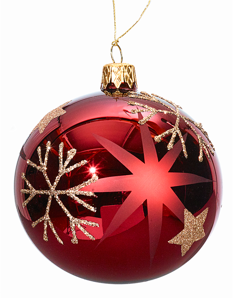 Glass Bauble Red With Golden Stars And Flakes, 8cm - Rothenburg Ob Der Tauber (1000x1000), Png Download