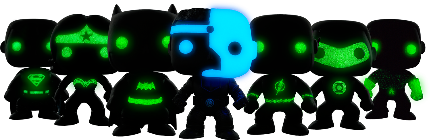 Glowing Silhouette Pop Vinyl Bundle - Justice League Silhouette Pop Set (1500x490), Png Download