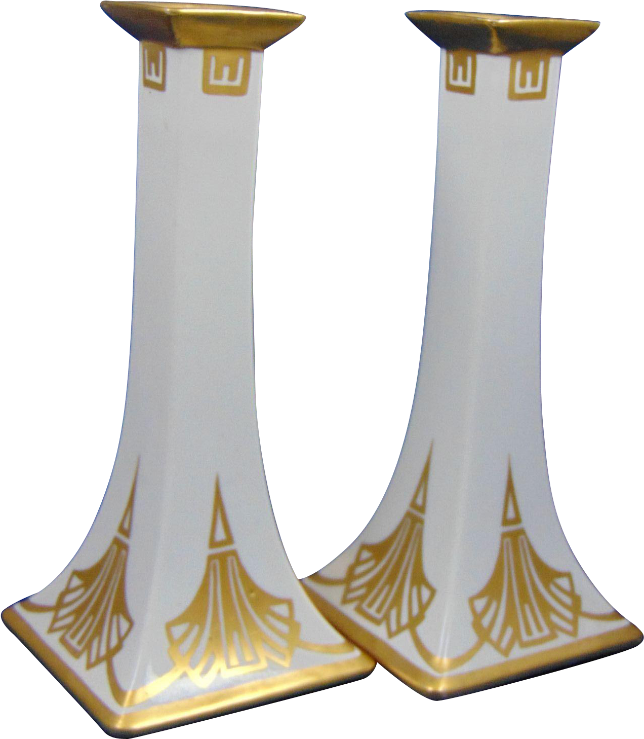 Limoges Art Deco Gold & White Candlesticks - Column (1457x1457), Png Download