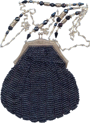 Antique Beaded Purse Black With Gold Frame - Handbag (300x450), Png Download