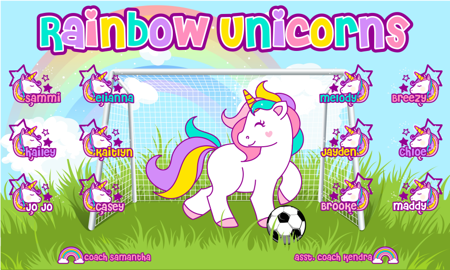 3'x5′ Vinyl Banner Rainbow Unicorns - Soccer Purple Unicorns Banner (900x900), Png Download