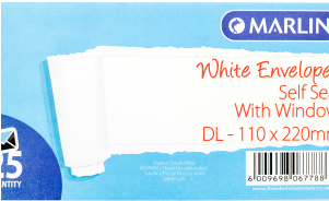 Marlin Envelopes Dl White With Window 25's Self Seal - Marlin White Dl Self Seal Non Window Envelope - 25 (300x400), Png Download