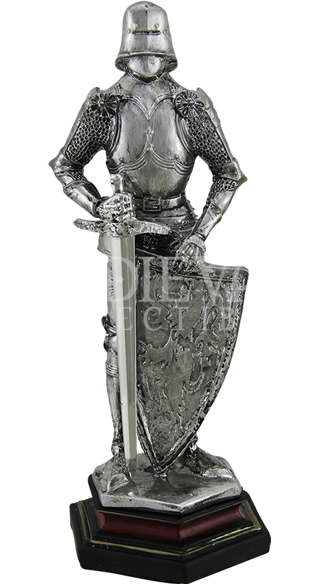 Silver Knight With Sword And Shield Statue - Zeckos Medieval Knight In Armor Standing Holding Sword (850x850), Png Download