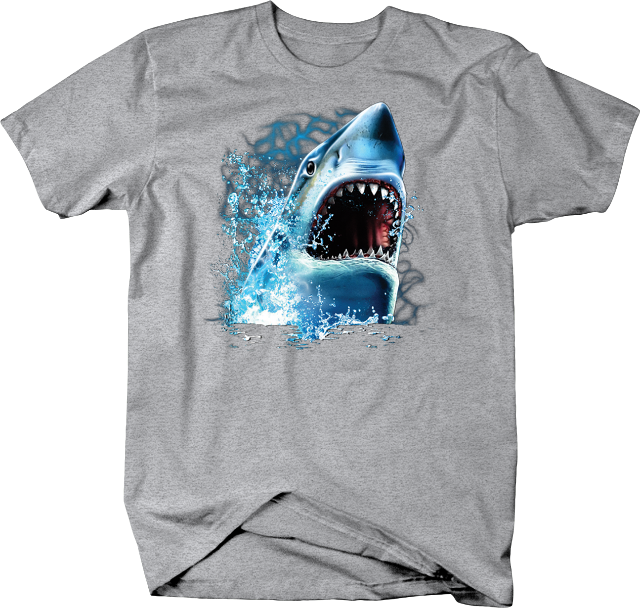 Great White Shark Jumping Out Of Ocean Water - Shark Bite Cabochon Glass Black Chain Fashion Pendant (1295x1229), Png Download