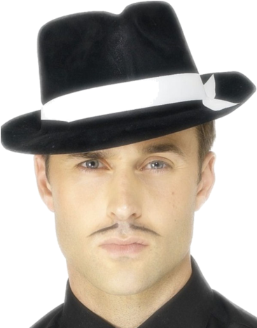 Black Flock Gangster Hat With White Silk Band " Name="og - Gangster Hat (366x580), Png Download