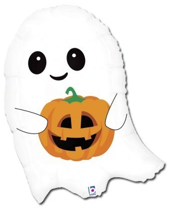 26" Cute Halloween Ghost Balloon Pumpkin Decorations - 26" Foil Shape Balloon Cute Lil' Ghost - Mylar Balloons (371x447), Png Download