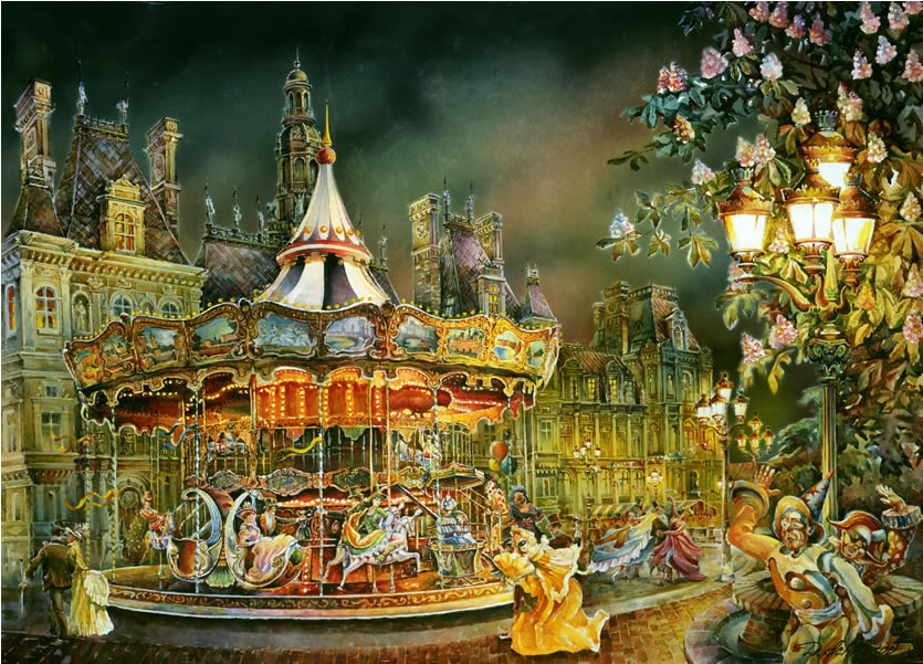 Showcasing The Watercolor Creations Of Artist Demetrij - Amusement Park Painting (834x834), Png Download