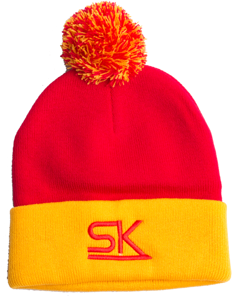 Red And Gold Winter Pom Hat - Hat (857x1023), Png Download