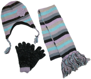 Winter Hats For Women - Ctm Womens Striped With Rosette Hat Gloves (480x288), Png Download