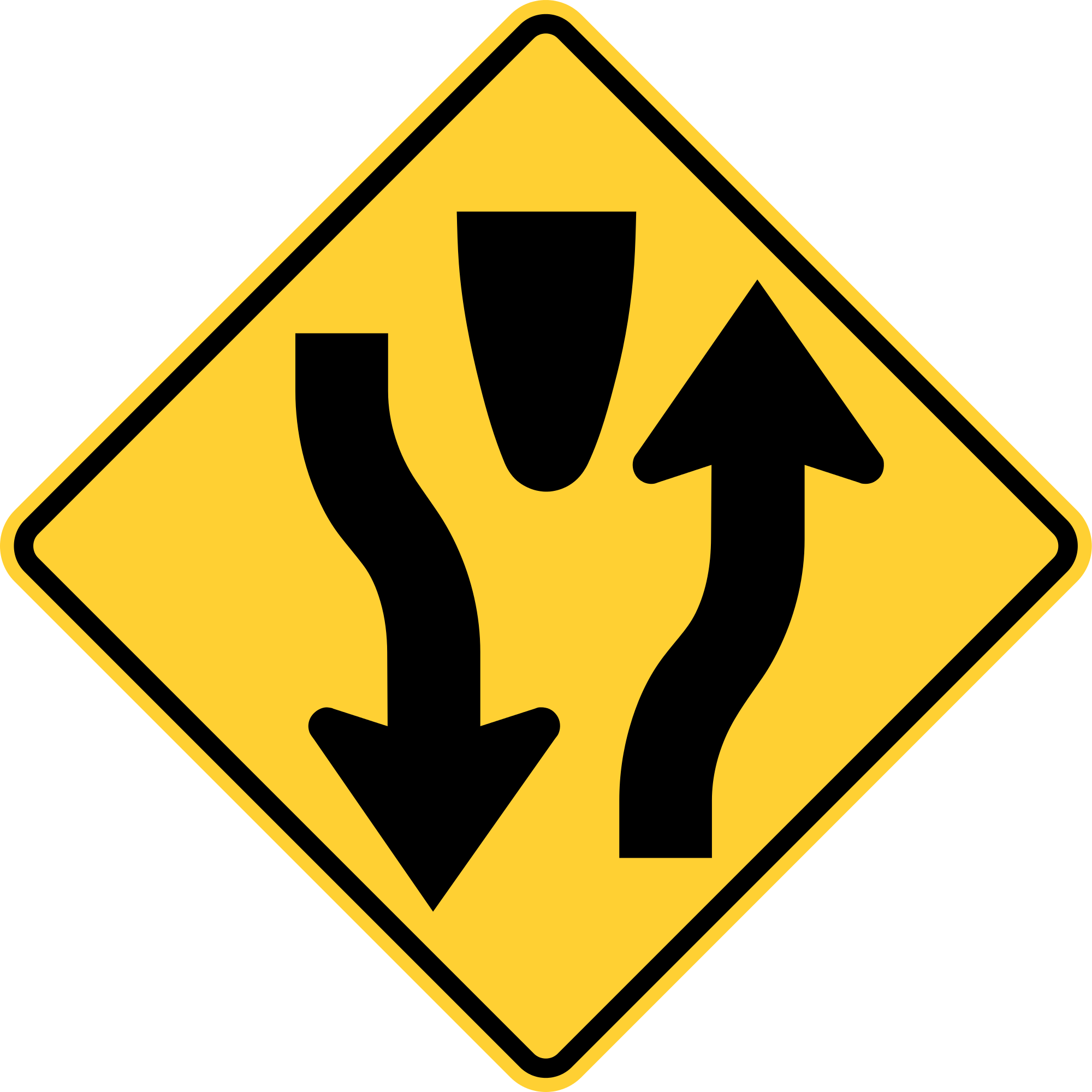 Open - Divided Highway Ahead Sign (2000x2000), Png Download