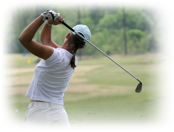 Female Golfer - Driving Range Golf Women (572x435), Png Download