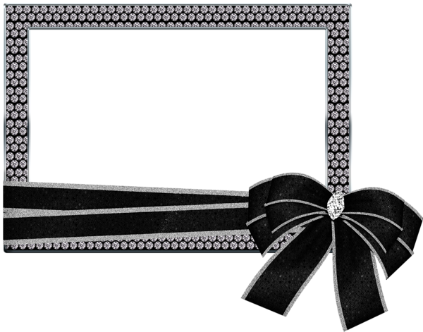 Silver Transparent Png Photo Frame With Diamonds And - Black And White Bow Frames (600x471), Png Download