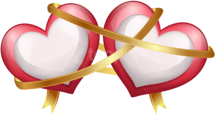 Valentine Transparent Two Heart - Two Heart With Ribbon Png (600x320), Png Download