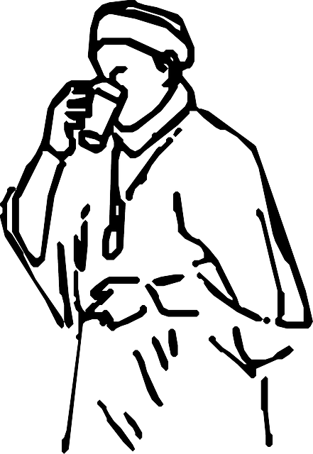 Outline, People, Man, Male, Drinking, Mayor, Festive - Sketsa Orang Minum Kopi (441x640), Png Download