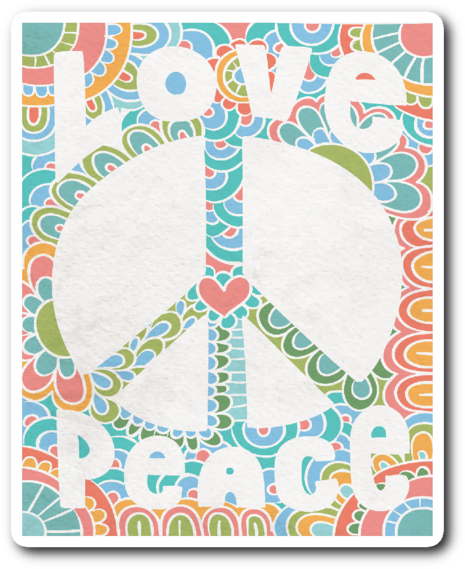 Love And Peace Design Vinyl Die Cut Sticker - Peace Sign Love T Shirt, Hoodie 60s 70s Tie Die Hippie (600x600), Png Download