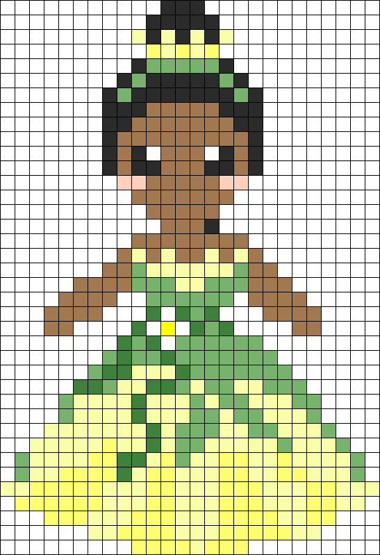 Princess Tiana Perler Bead Pattern / Bead Sprite - Pixel Art Disney Princess (547x799), Png Download