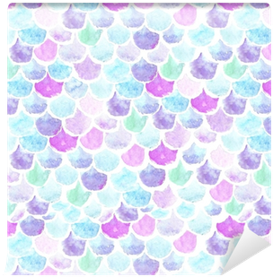 Watercolor Seamless Pattern Scales Wallpaper • Pixers® - Mermaid Scales Throw Pillow (400x400), Png Download