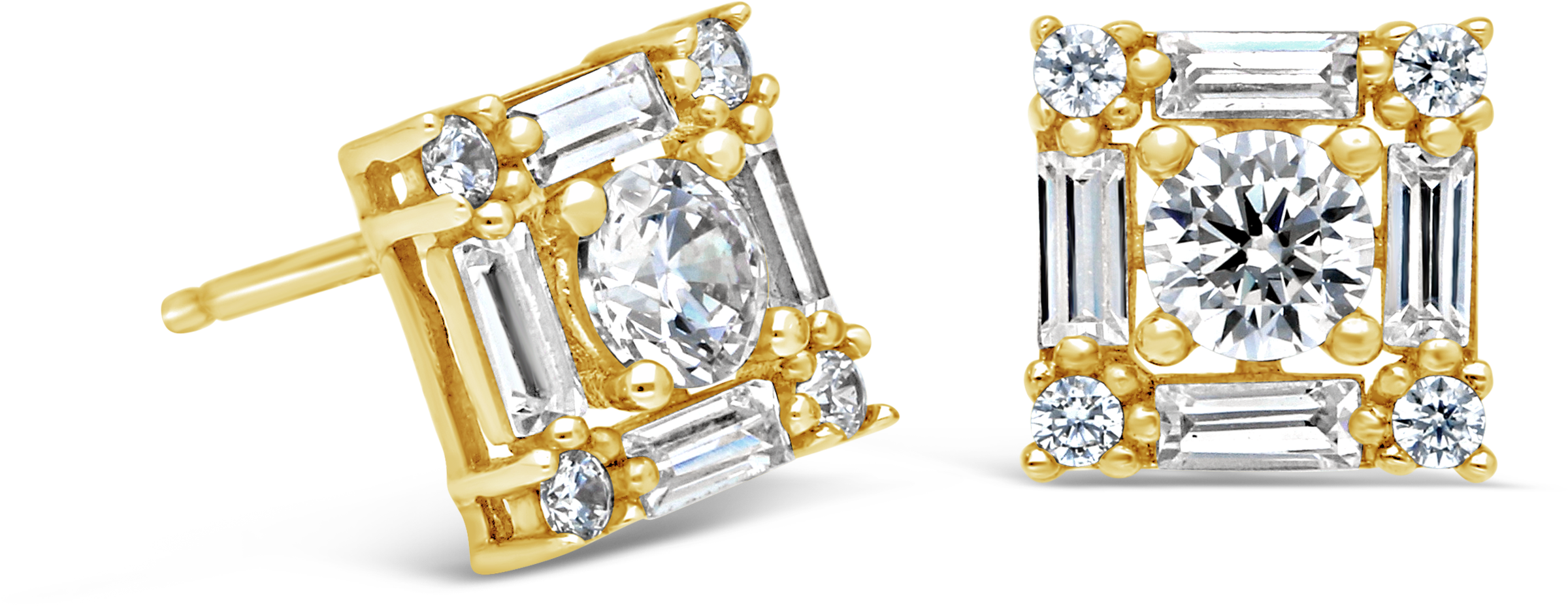 9ct Gold Square Cubic Zirconia Stud Earrings Nwj - Earrings (3000x3000), Png Download