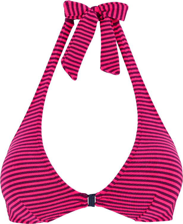 Women Front Closure Bikini Top In Terry Cloth Striped - Swimsuit (766x766), Png Download