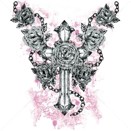 Tonal Gothic Cross & Rose - Visual Arts (420x420), Png Download