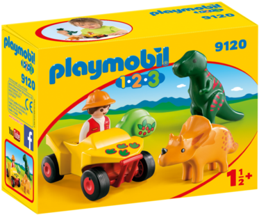 Playmobil 1 - 2 - 3 9120 - Explorer With Dinos - Playmobil 9120 (480x336), Png Download
