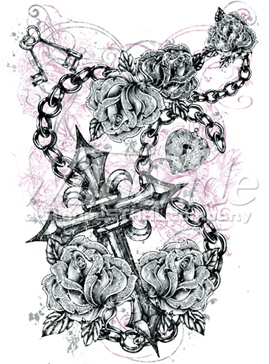 Tonal Gothic Chain, Cross & Roses - Doodle (525x525), Png Download