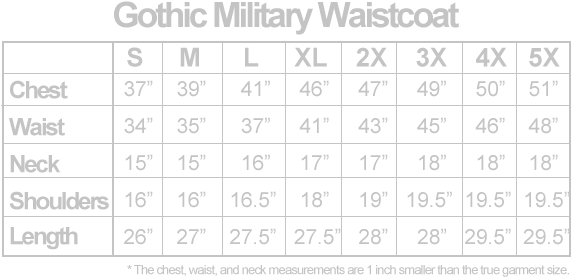 Gothic Military Waistcoat Sizing New 2017 - 10x10 Square (570x292), Png Download