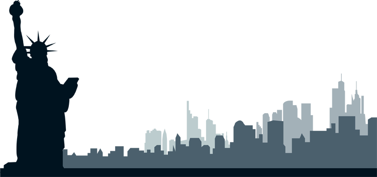Clip Art Of The New York City Skyline With Statue Of - New York Skyline Silhouettes (750x352), Png Download