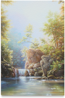 Waterfall Painting Acrylic Beautiful Natural Scen Canvas - Waterfall (500x500), Png Download