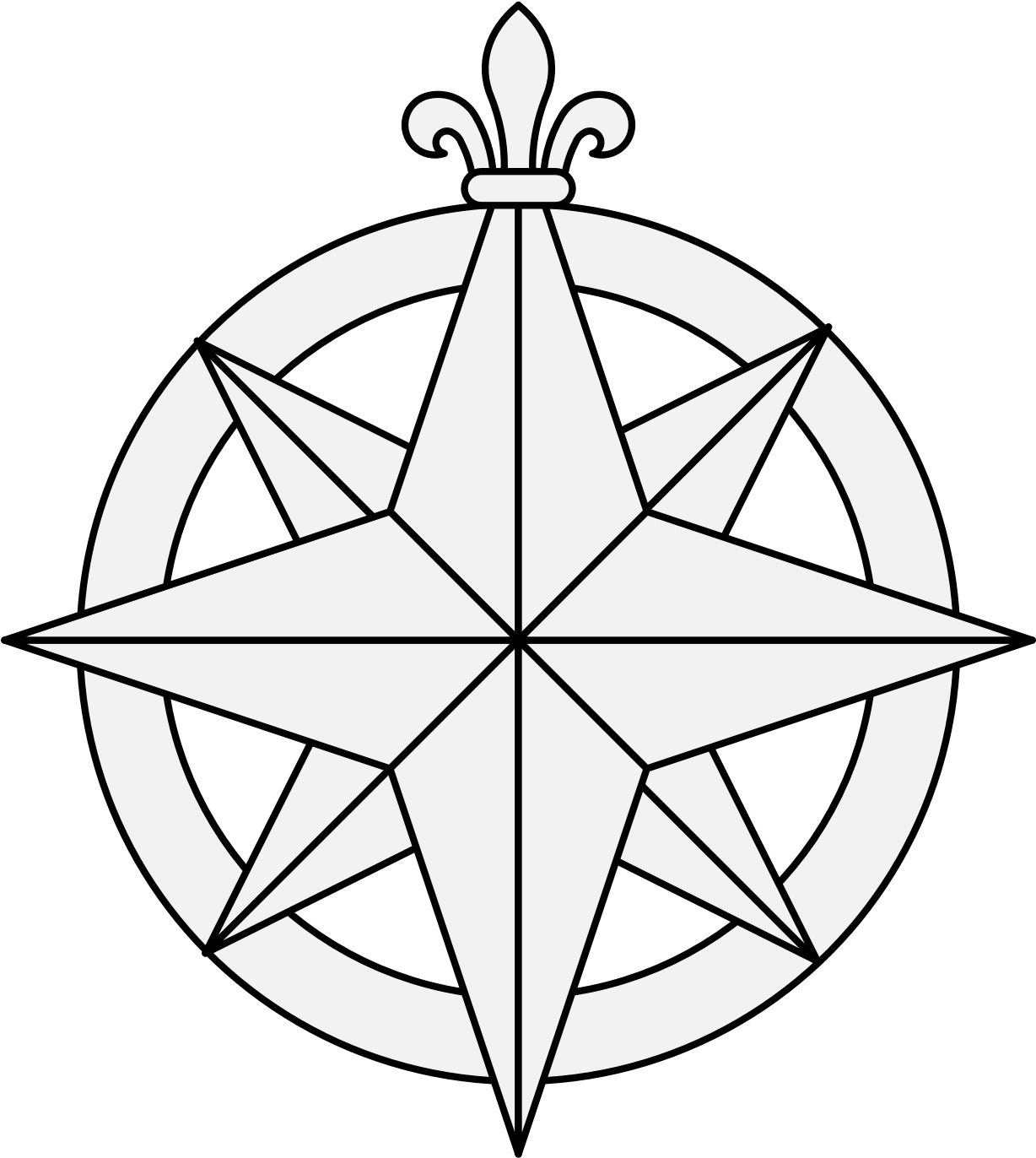 Compass Rose - Line Drawing Compass Rose (1237x1396), Png Download
