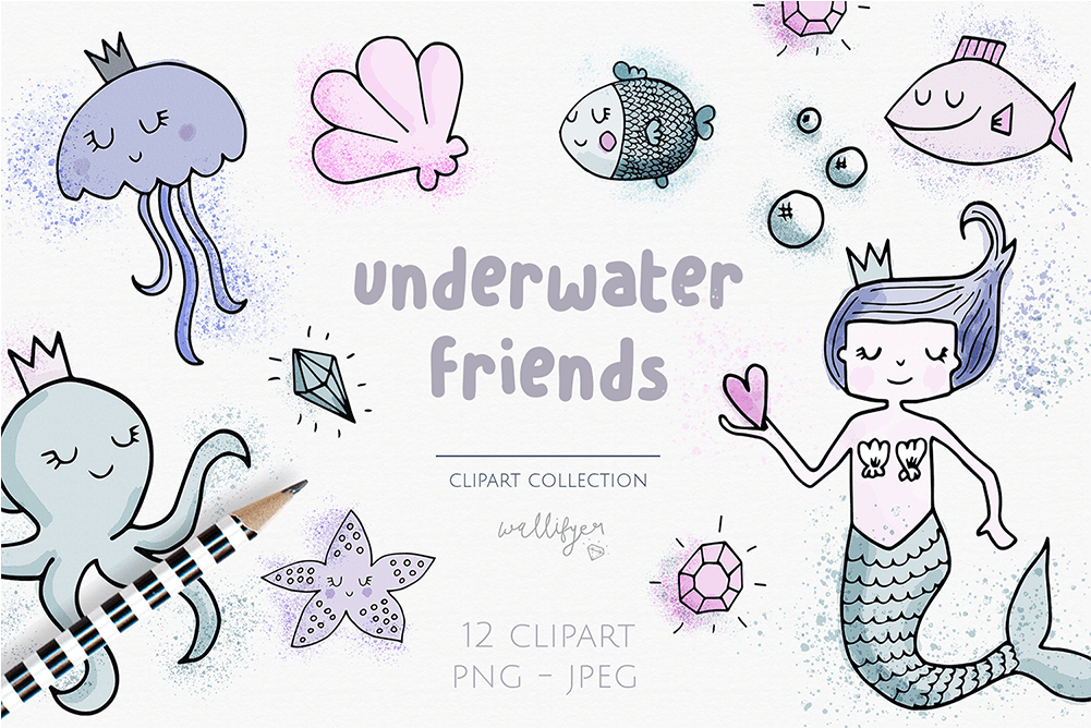 Cute Digital Watercolor Mermaid Clipart Collection - Watercolor Painting (1000x1000), Png Download