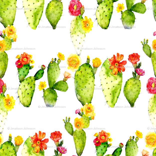 Prickly Pear Watercolor Cactus On White Wallpaper (625x625), Png Download