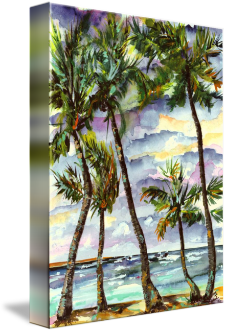 "bahamas Beach Palms" By Ginette Callaway - Beach And Palms Tropical Watercolor Painting (442x650), Png Download