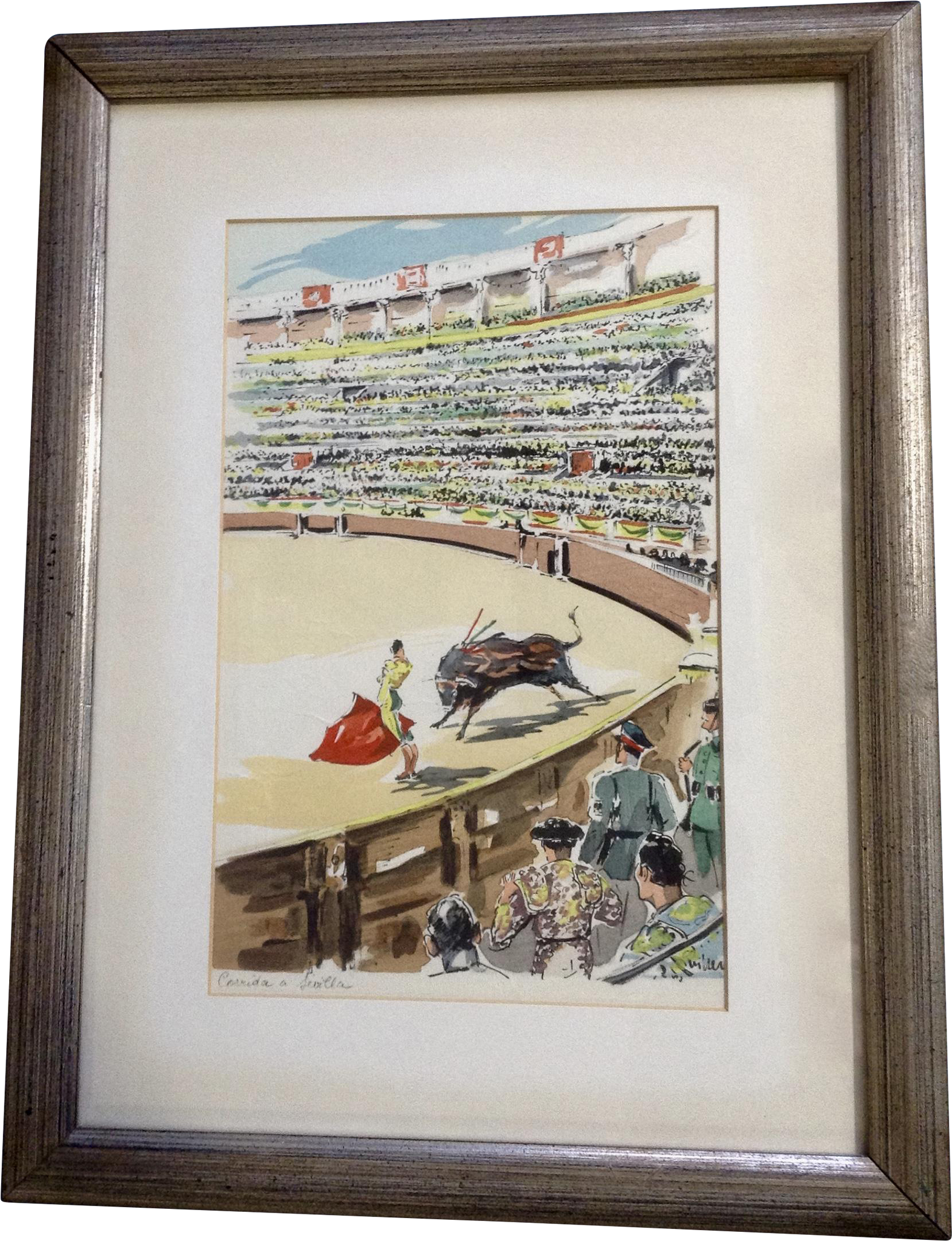 Corrida A Sevilla Bullfight Watercolor Enhanced Serigraph - Picture Frame (2048x2048), Png Download