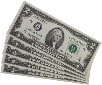 Two Dollar Bills - 5 2 Dollar Bills (350x350), Png Download