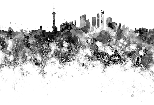 Bleed Area May Not Be Visible - Shanghai Skyline In Watercolor On White Background (600x450), Png Download