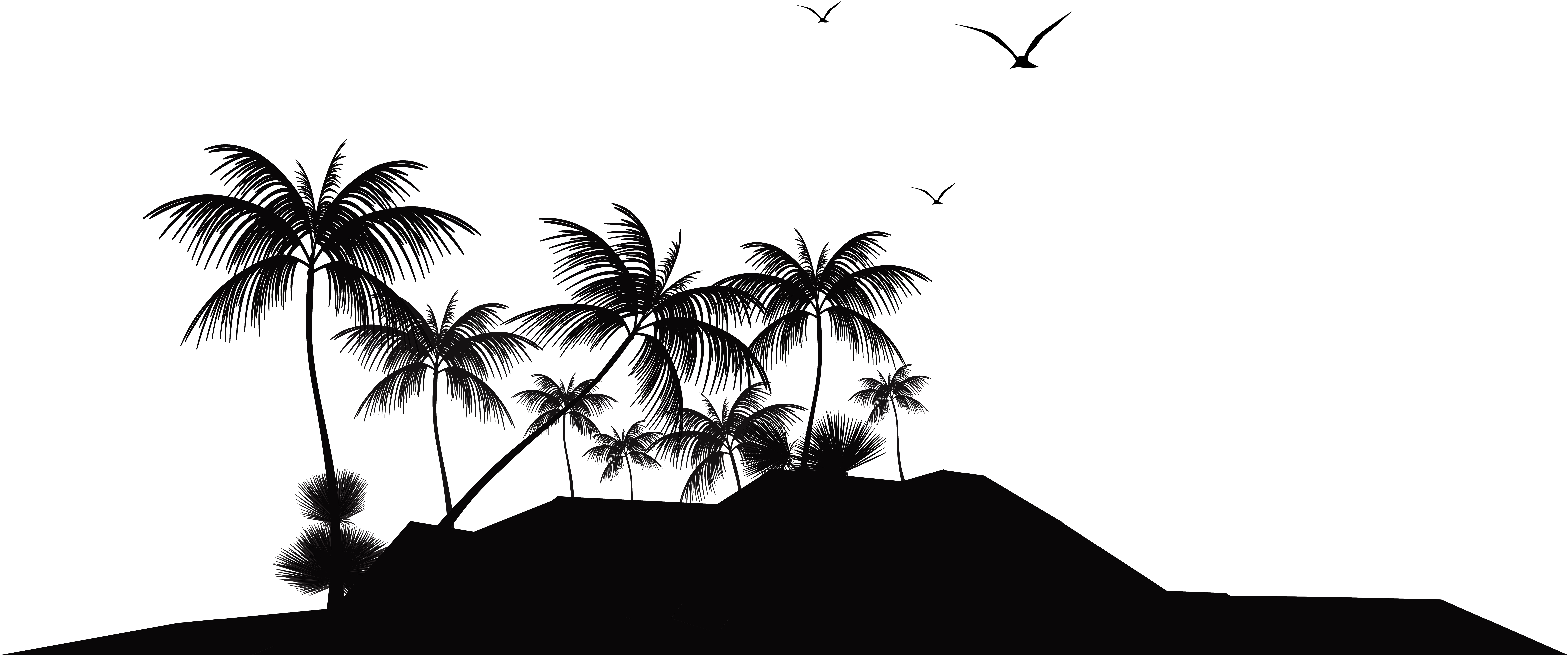 Tropical Island Silhouette Png Clip Art - Island Silhouette Png (8000x3629), Png Download