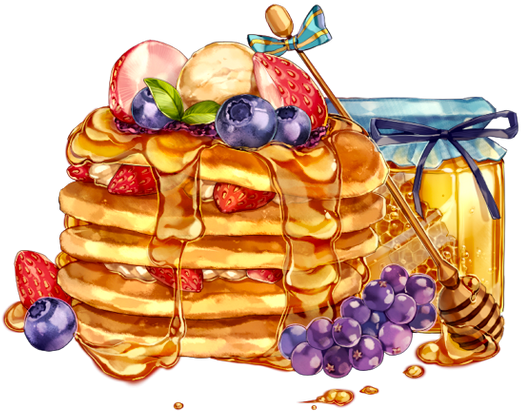 Pancakes With Fruit & Honey - Drawing (600x533), Png Download