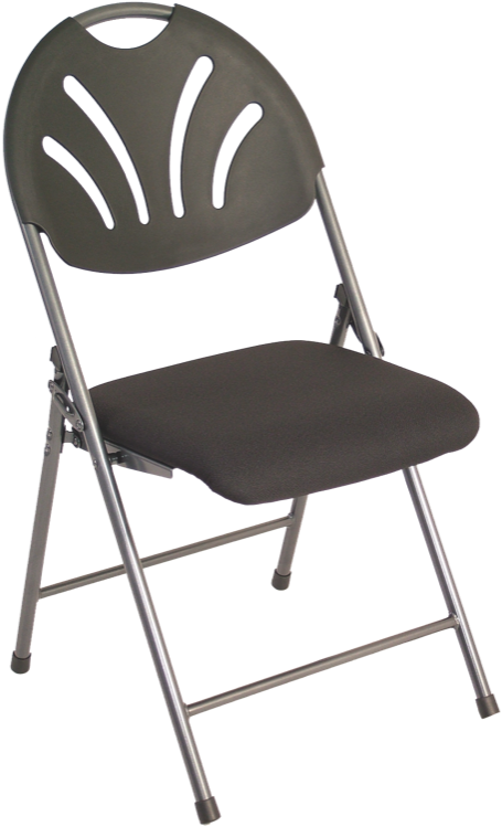 Folding Chair With Plastic Back And Fabric Seat | Black (536x800), Png Download