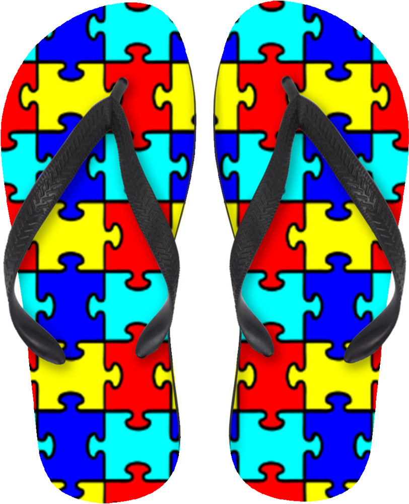 Colorful Puzzle Pieces Flip Flops - Autism (1024x1024), Png Download