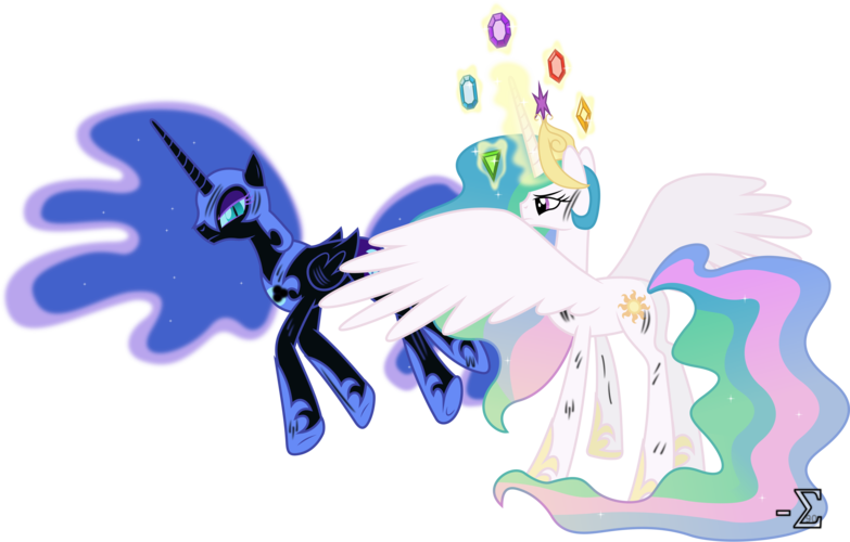 Top Princess Celestia And Nightmare Moon Battle Badly - Mlp Nightmare Moon And Celestia (783x500), Png Download