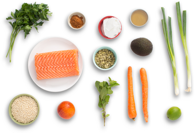 Blood Orange-roasted Salmon With Avocado, Pepitas & - Carrot (700x477), Png Download