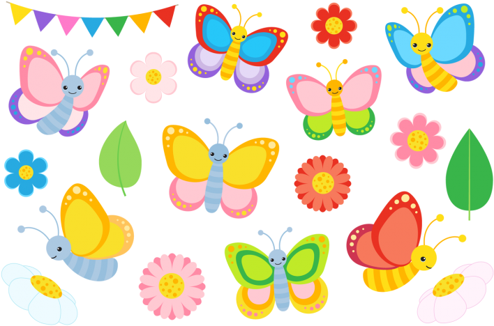 Boho Chic Pink Watercolor Flowers Clipart - Butterfly Clipart Png Kawaii (720x480), Png Download