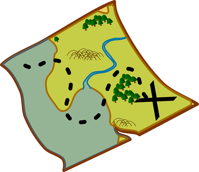 Scroll, Simple, Map, Cartoon, Template, Compass, Road - Treasure Map Clip Art (640x554), Png Download